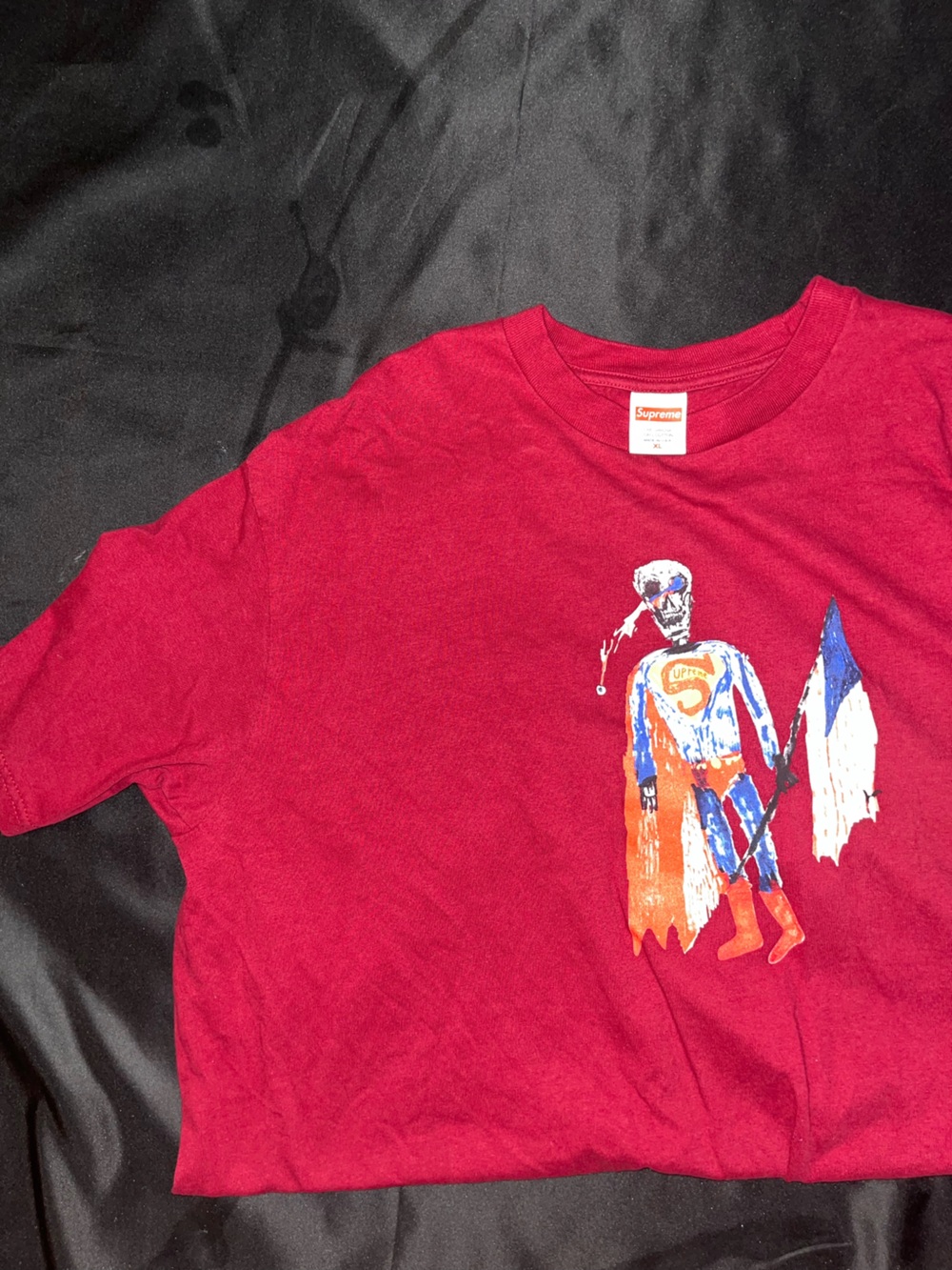 Supreme Red Short Sleeve Tee with Colorful Skeleton Graphic
